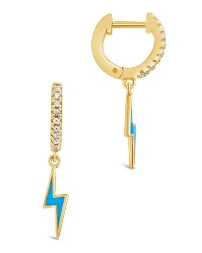 Sterling Forever Lightning Bolt Charm Hoop Earrings In Gold