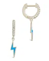 Sterling Forever Lightning Bolt Charm Hoop Earrings In Silver