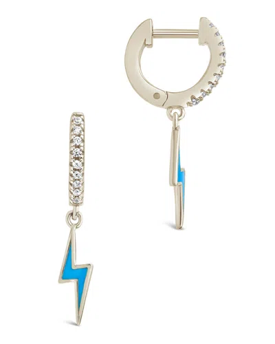 Sterling Forever Lightning Bolt Charm Hoop Earrings In Silver