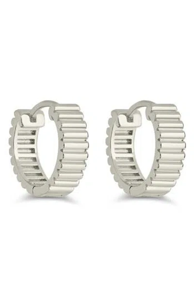 Sterling Forever Lila Ribbed Huggie Hoop Earrings In Silver