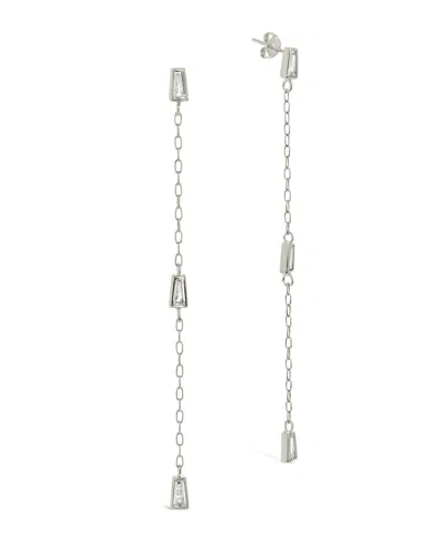 Sterling Forever Lillian Square Cz Drop Stud Earrings In Silver