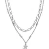 Sterling Forever Linked Star Charm Layered Choker Necklace In Metallic