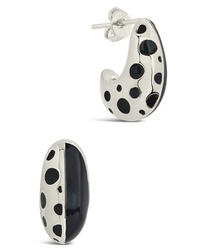 Sterling Forever Lisha Enamel Hoop Earrings In Silver