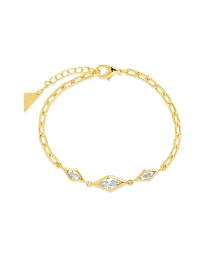 Sterling Forever Lissie Cz Station Chain Bracelet In Gold