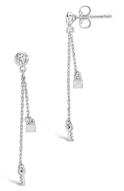 Sterling Forever Lock And Key Chain Drop Earrings In Silver