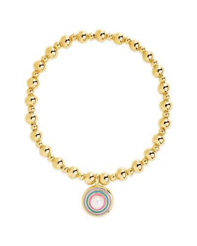 Sterling Forever Lorelai Enamel & Pearl Charm Beaded Bracelet In Gold