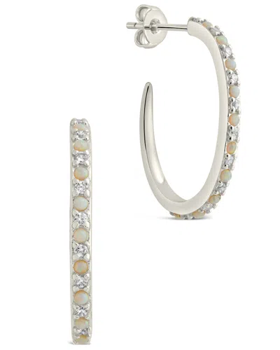 Sterling Forever Lorna Cz & Opal Studded Hoop Earrings In Metallic