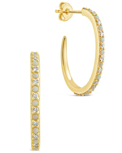 Sterling Forever Lorna Cz & Opal Studded Hoop Earrings In Gold