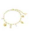 Sterling Forever Louisa Cz & Stone Charm Bracelet In Gold