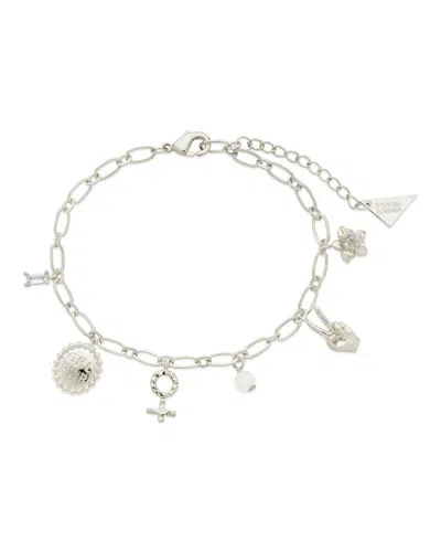 Sterling Forever Louisa Cz & Stone Charm Bracelet In Silver