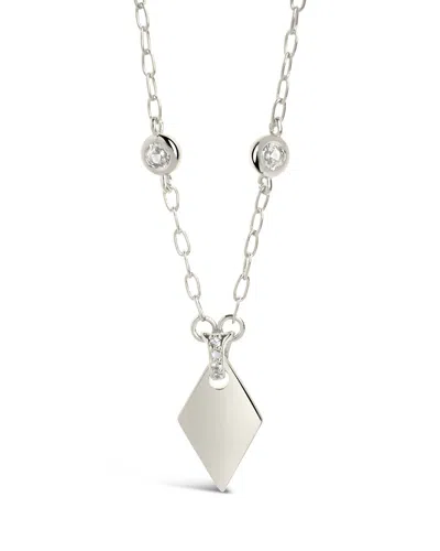 Sterling Forever Louise Stationed Cz & Pointed Pendant Necklace In Silver