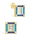 Sterling Forever Luella Cz & Enamel Square Stud Earrings In Gold