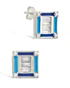 Sterling Forever Luella Cz & Enamel Square Stud Earrings In Silver