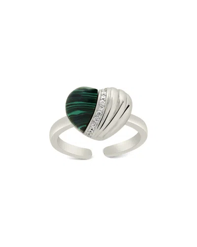 Sterling Forever Malachite Cz Hollis Heart Ring