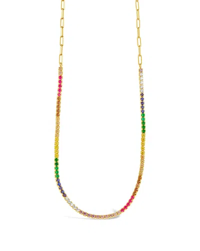 Sterling Forever Maria Chain & Rainbow Cz Tennis Necklace In Gold