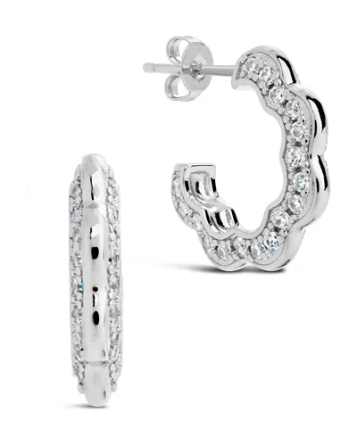 Sterling Forever Marisole Cz Rose Petal Hoop Earrings In Silver