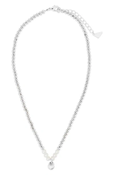 Sterling Forever Marjorie Seashell Pendant Pearl Necklace In Metallic