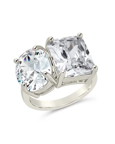 Sterling Forever Marla Cz Toi Et Moi Cocktail Ring In Silver