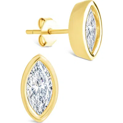 Sterling Forever 14k Over Silver Cz Marquise Cut Bezel Set Stud Earrings In Gold