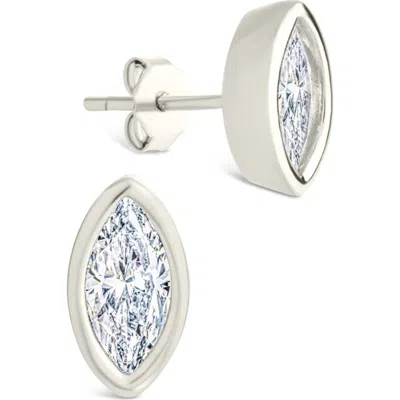 Sterling Forever Sterling Silver Marquise Cut Bezel Set Stud Earrings In Metallic