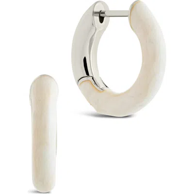 Sterling Forever Maura White Enamel Huggie Hoop Earrings In Silver