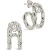 Sterling Forever Mavis Cubic Zirconia Molten Folded Hoop Earrings In Metallic