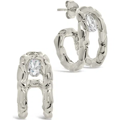 Sterling Forever Mavis Cubic Zirconia Molten Folded Hoop Earrings In Metallic