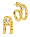 Sterling Forever Mavis Cz Molten Metal Folded Hoop Earrings In Gold