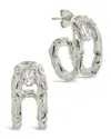 Sterling Forever Mavis Cubic Zirconia Molten Folded Hoop Earrings In Metallic