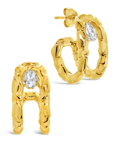 Sterling Forever Mavis Cz Molten Metal Folded Hoop Earrings In Gold