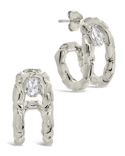 Sterling Forever Mavis Cz Molten Metal Folded Hoop Earrings In Silver