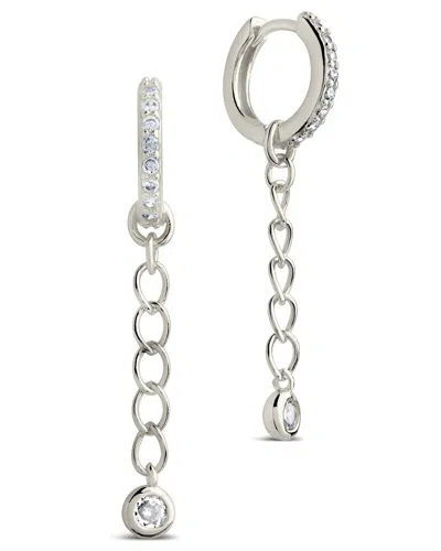 Sterling Forever Maxine Cz Micro Dangle Hoop Earrings In Silver