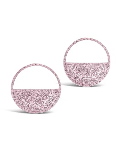 Sterling Forever Medallion Engraved Half Circle Stud Earrings In Rose Gold