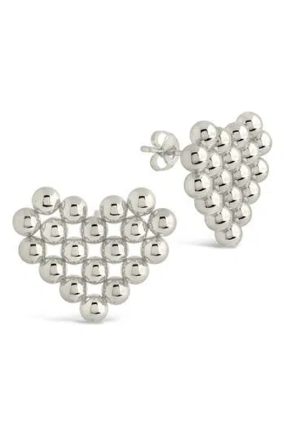 Sterling Forever Meredith Beaded Heart Stud Earrings In Silver