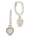 Sterling Forever Meredith Braided Opal Heart Drop Hoop Earrings In Metallic