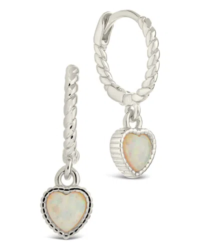 Sterling Forever Meredith Braided Opal Heart Drop Hoop Earrings In Metallic