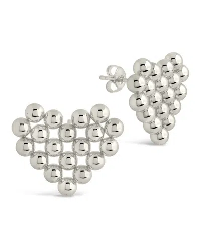 Sterling Forever Meredith Beaded Heart Stud Earrings In Metallic