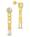 Sterling Forever Merri Cz & Chain Drop Stud Earrings In Gold