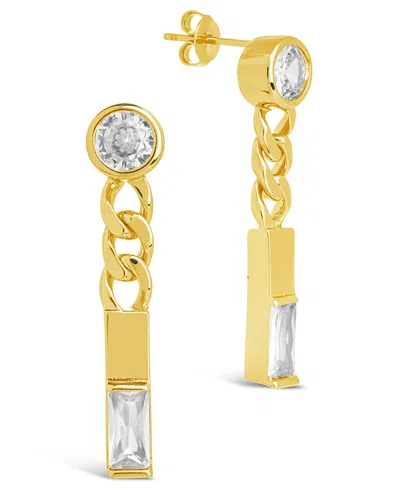 Sterling Forever Merri Cz & Chain Drop Stud Earrings In Gold