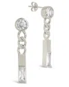 Sterling Forever Merri Cz & Chain Drop Stud Earrings In Silver