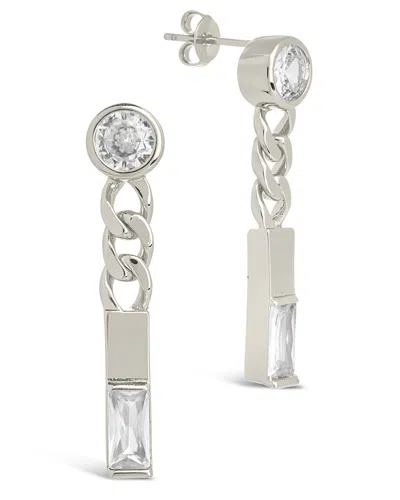 Sterling Forever Merri Cz & Chain Drop Stud Earrings In Silver