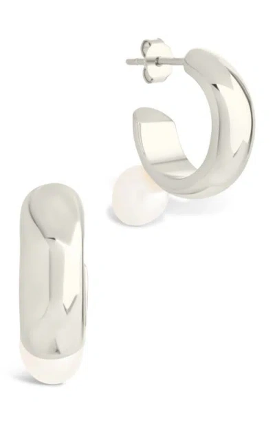 Sterling Forever Micki Cultured Pearl Drop Hoop Earrings In Silver