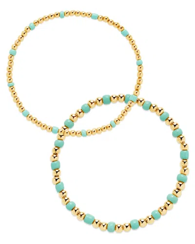 Sterling Forever Misty Beaded Stretch Bracelet Set Of 2 In Gold