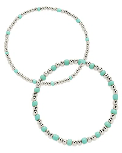Sterling Forever Misty Beaded Stretch Bracelet Set Of 2 In Silver