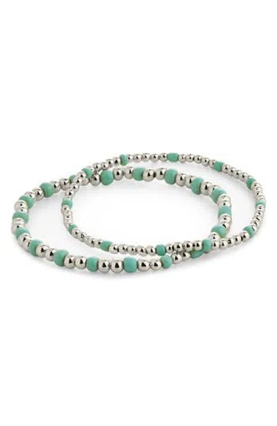 Sterling Forever Rhodium Plated Misty Beaded Set Of 2 Stretch Bracelet In Burgundy