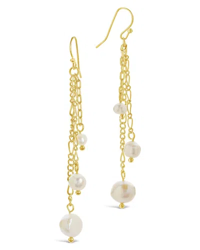 Sterling Forever Mixed Chain Link Pearl Dangle Earrings In Gold