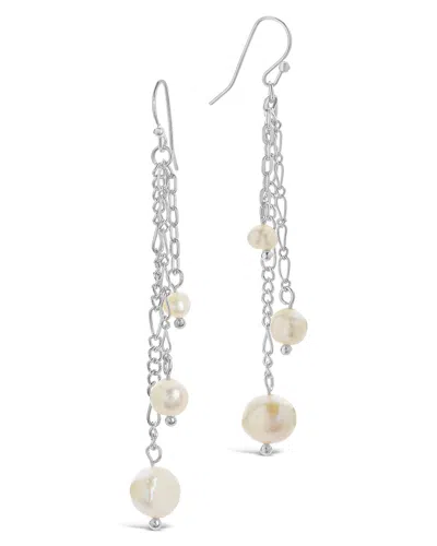 Sterling Forever Mixed Chain Link Pearl Dangle Earrings In Silver