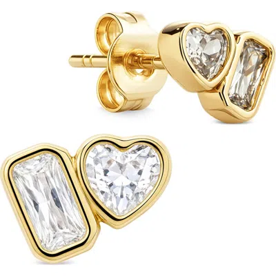 Sterling Forever Mixed Cut Cubic Zirconia Stud Earrings In Gold