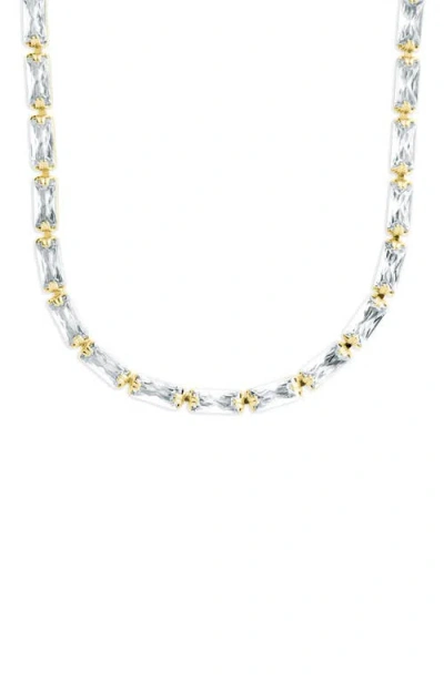 Sterling Forever Modernist Baguette Tennis Necklace In Metallic