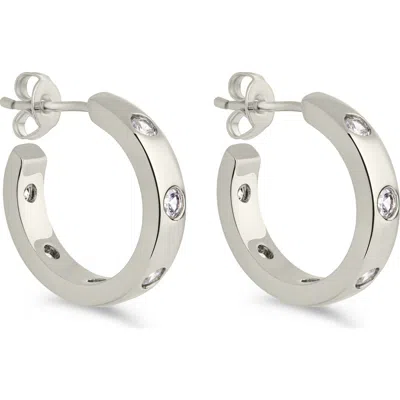 Sterling Forever Molly Cubic Zirconia Studded Huggie Hoop Earrings In Metallic